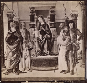 Madonna and Child enthroned with the saints Jerome, Francis, Bernard of Clairvaux and George